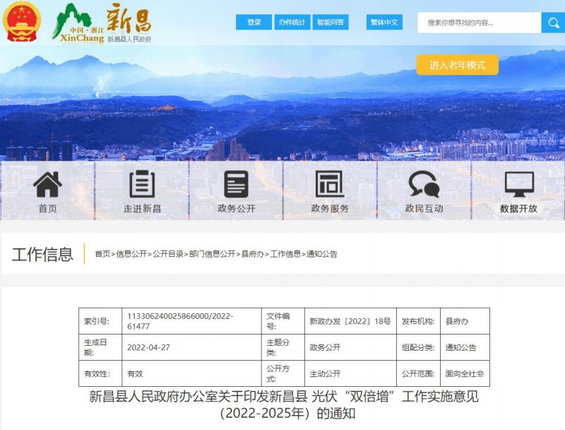 浙江新昌：大力推進工商業(yè)建筑屋頂光伏，全縣現(xiàn)有黨政機關(guān)、事業(yè)單位等公共建筑屋頂實現(xiàn)100%安裝