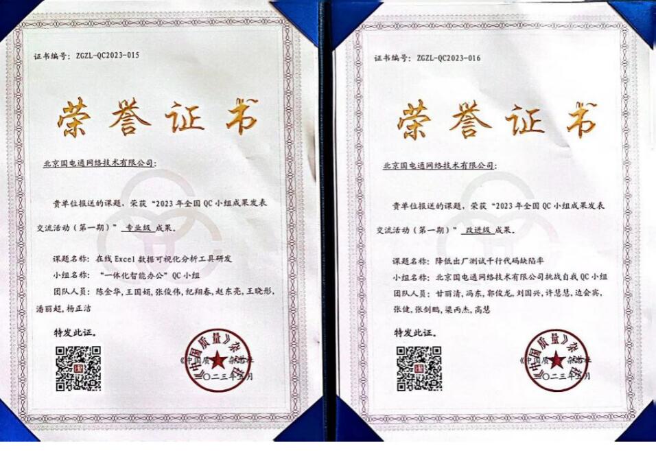 國網(wǎng)信通產(chǎn)業(yè)集團國電通兩項QC成果分獲2023年全國QC小組成果二、三等獎