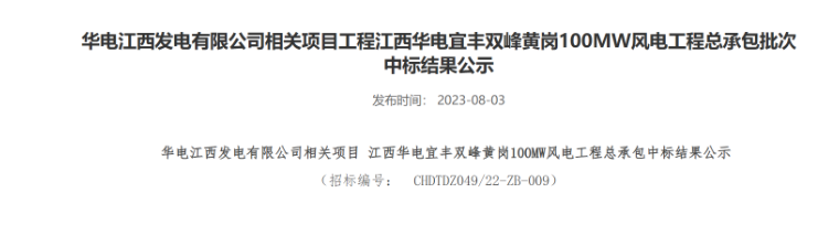 超2億元！華電100MW風(fēng)電總承包項目中標(biāo)公示
