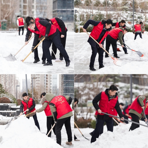 白雪更映“志愿紅”，山東電建公司志愿者掃雪除冰在行動(dòng)